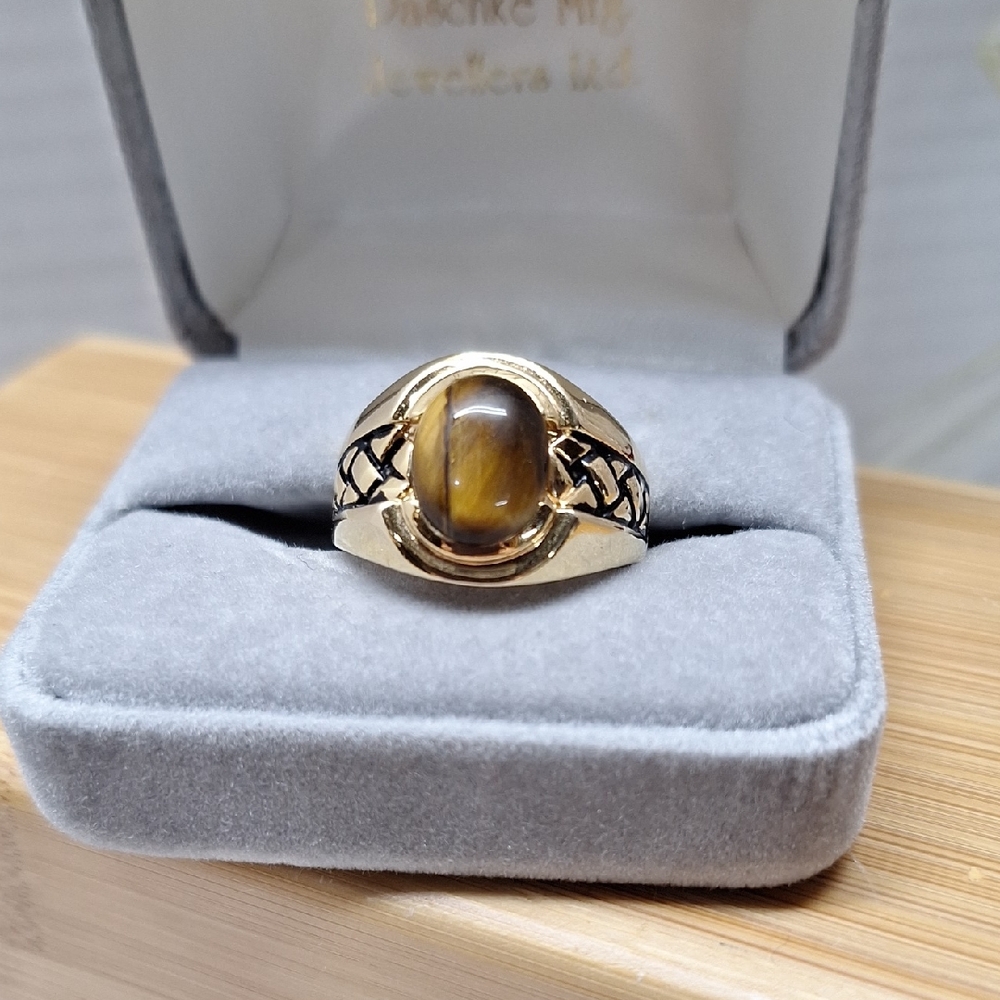 #430 Goldtone Tigers Eye Ring Unisex